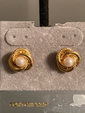 Gold-Tone Knot Pearl Stud Earrings for Women